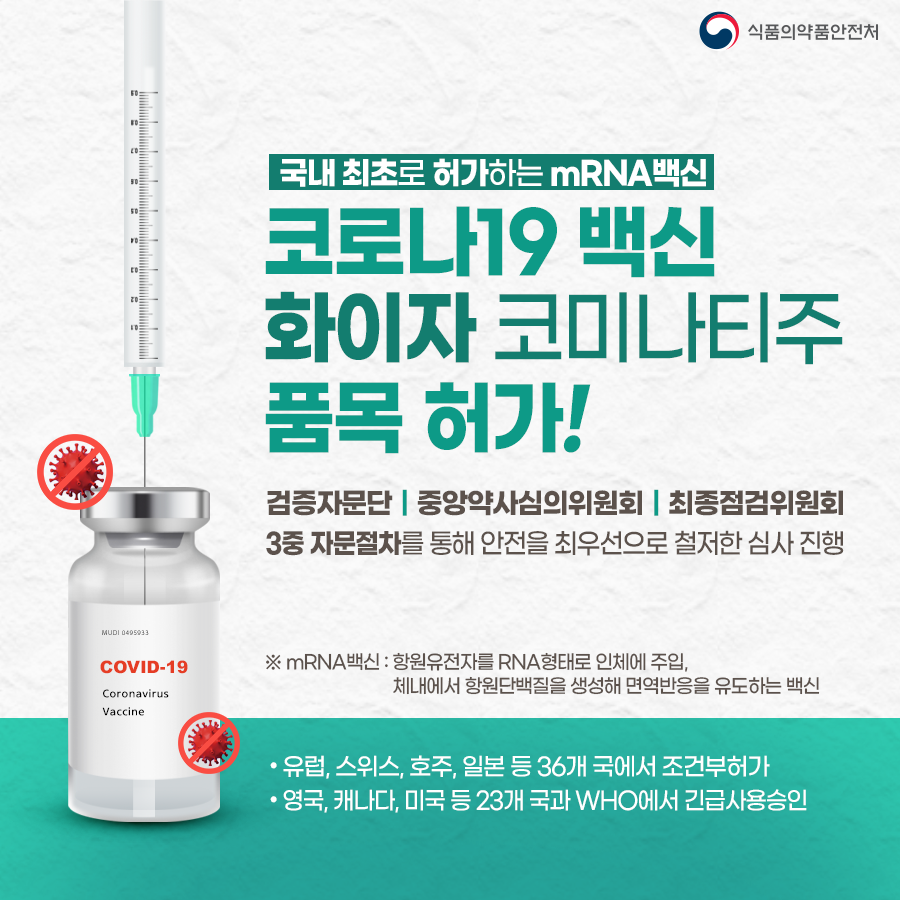 국내 최초 mRNA백신_화이자 코미나티주 품목 허가!