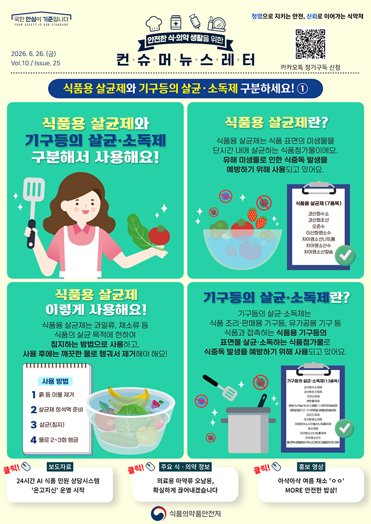 [컨슈머뉴스레터] 식품용 살균제와 기구등의 살균·소독제 구분하세요!_1